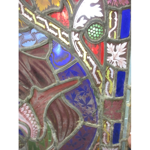 362 - A vintage church stained glass window panel, approx. size 100x52cm, in reasonable condition with som... 