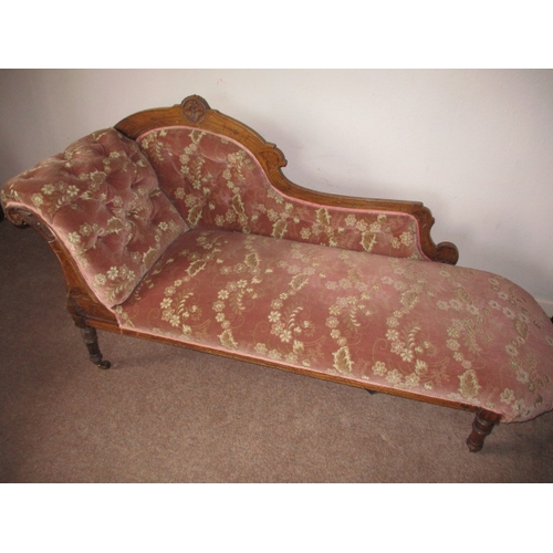 330 - A late 19th century day bed with carved walnut frame and red upholstery, in good used condition. App... 