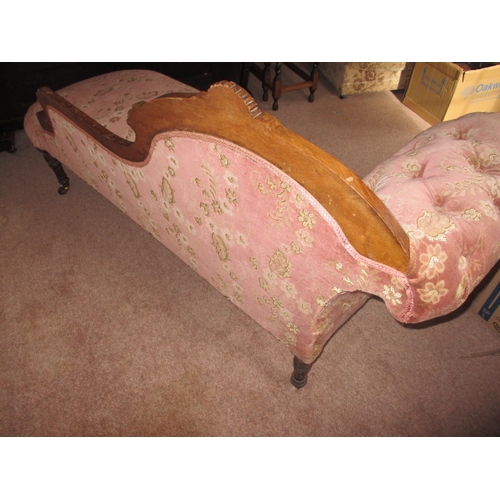 330 - A late 19th century day bed with carved walnut frame and red upholstery, in good used condition. App... 