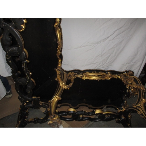 301 - A late 19th  early 20th Century ebonised and gilt wood inlaid corner table, having various woods and... 