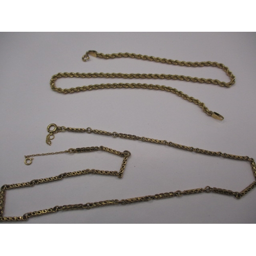 122 - Two 9ct gold necklace chains, approx. linear lengths 44 & 39cm, approx. parcel weight 19g, both in g... 