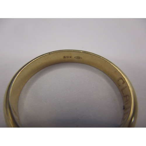 73 - A 750 yellow gold wedding band, approx. ring size ‘M’, approx. width 3.1mm, approx. weight 3g in goo... 