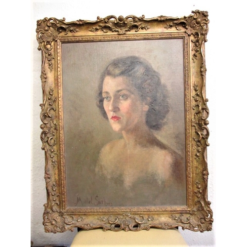 295 - Muriel Smith (1903-1993) Oil on board; portrait of The Lady Boarman, Nora Mary Deirdre Gough, wife o... 