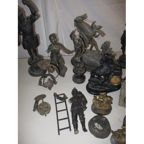 63 - A large quantity of 19th Century and later spelter figures, to include a lamp. Some damages