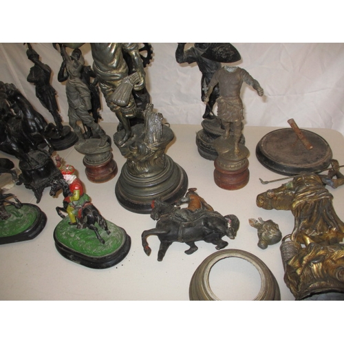 63 - A large quantity of 19th Century and later spelter figures, to include a lamp. Some damages