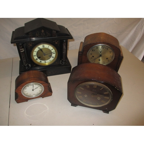 65 - 4 vintage clocks to include a slate example. Not tested as to functioning