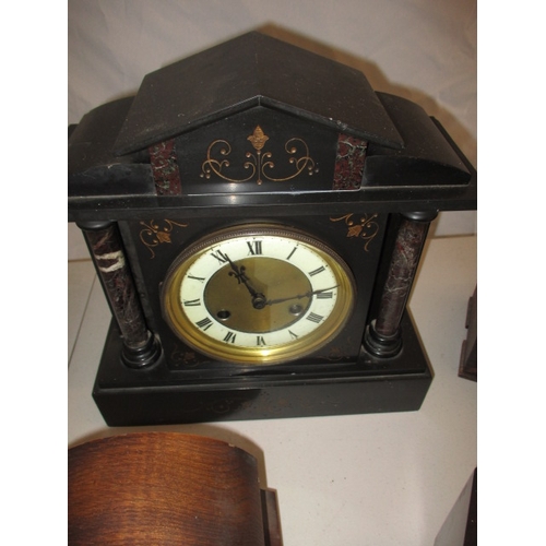 65 - 4 vintage clocks to include a slate example. Not tested as to functioning