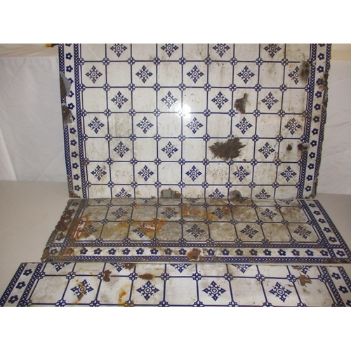 70 - 3 Vintage enamel panels painted to look like tiles, possibly from a vintage caravan. Some enamel los... 