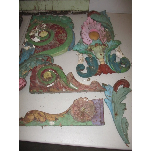 71 - A quantity of antique carved panels from a Romany Caravan. Age related wear and some paint loss. Lar... 