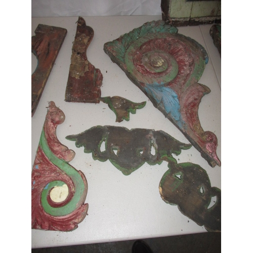 71 - A quantity of antique carved panels from a Romany Caravan. Age related wear and some paint loss. Lar... 