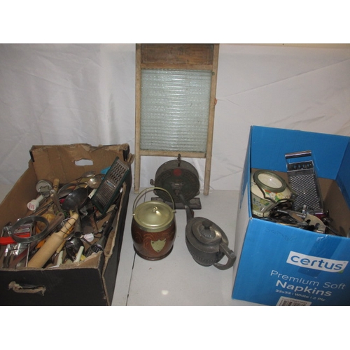 73 - A large quantity of vintage kitchenalia to include a spoon polisher. All with use related wear