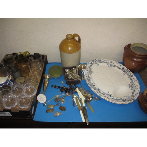 82 - A quantity of general clearance items, to include a silver vase a/f, decanter labels and platters, a... 