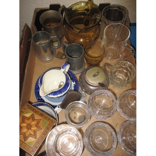 82 - A quantity of general clearance items, to include a silver vase a/f, decanter labels and platters, a... 