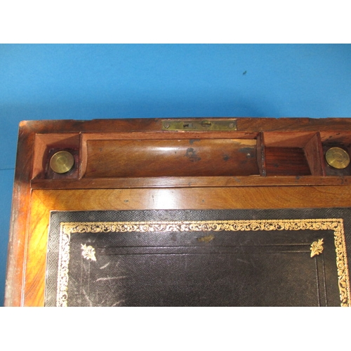 88 - An antique walnut brass bound writing box, having bottles and secret drawer, in need of restoration