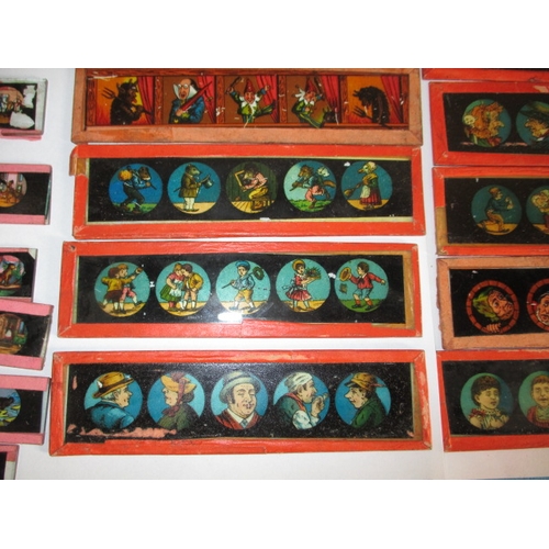 96 - A parcel of vintage glass lantern slides, multi coloured, various stories and images, 50 in good usa... 