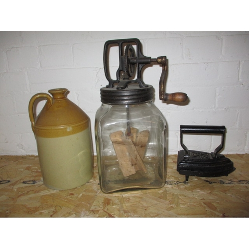 An early 20th century butter paddle, and other household items, all in used condition