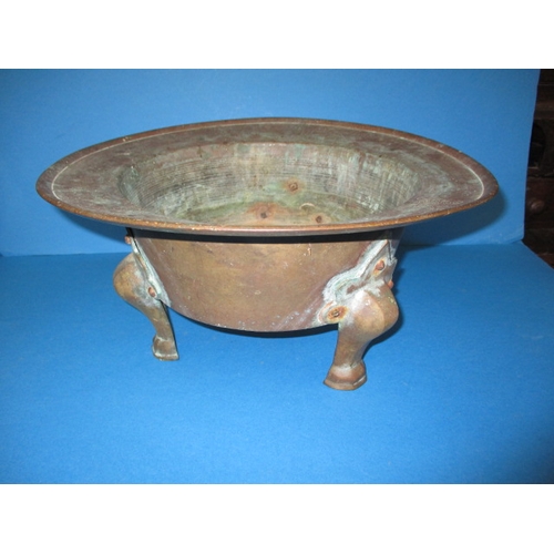 165 - A vintage oriental bronze footed bowl with signature to rim, having tarnish and age-related marks, a... 