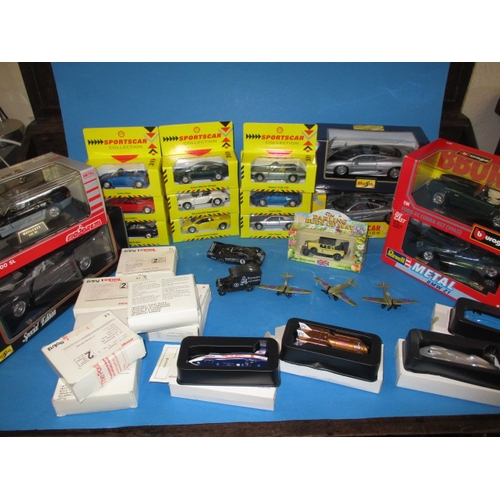 204 - A parcel of Die-cast model vehicles, to include sports cars, most in original boxes and unused