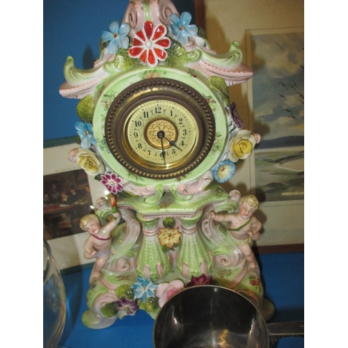 218 - A parcel of interesting collectables, to include an antique rummer, card case, compact and a clock, ... 