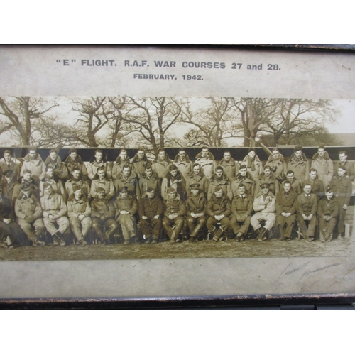 224 - A WWII framed photograph of ‘E’ Flight RAF war courses 27-28, dated February 1942, in good vintage c... 