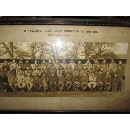 224 - A WWII framed photograph of ‘E’ Flight RAF war courses 27-28, dated February 1942, in good vintage c... 