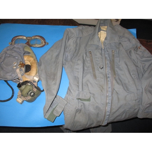 223 - A vintage Military MK. 7 lightweight flying suit, with helmet and goggles, all in used condition