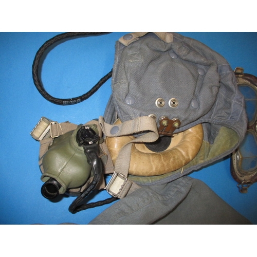 223 - A vintage Military MK. 7 lightweight flying suit, with helmet and goggles, all in used condition