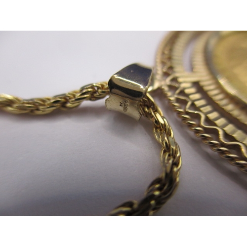 123 - An 1887 Victorian gold sovereign, in 9ct gold mount with 9ct gold necklace chain, approx. gross parc... 