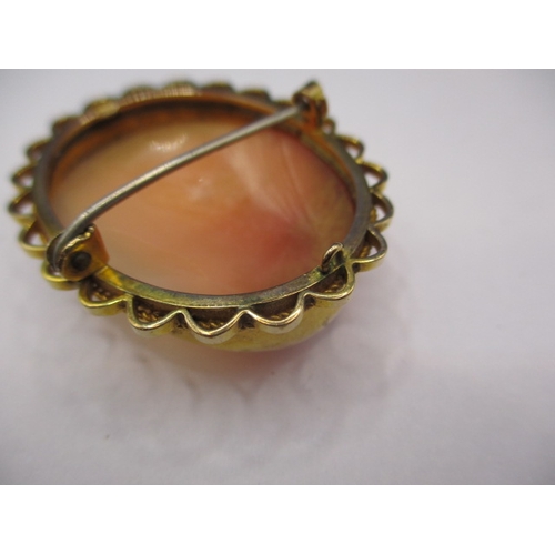 58 - A 9ct gold conch shell cameo brooch, in good used condition with working pin, approx. length 4cm