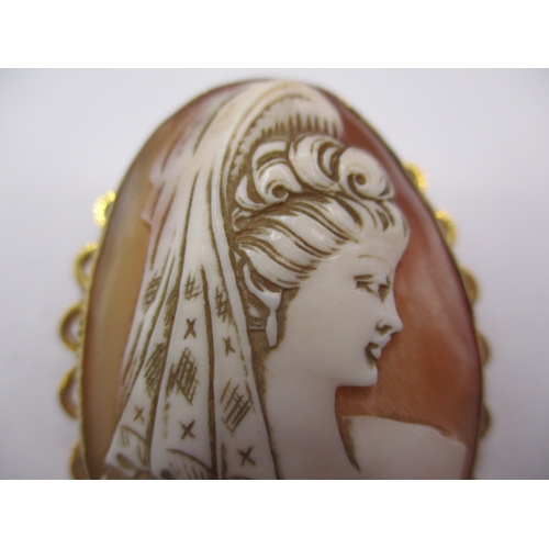 58 - A 9ct gold conch shell cameo brooch, in good used condition with working pin, approx. length 4cm