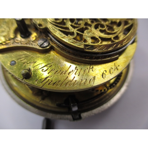 122 - A William IV silver pear cased pocket watch with fusee movement, makers mark Thomas Broderick, Spald... 