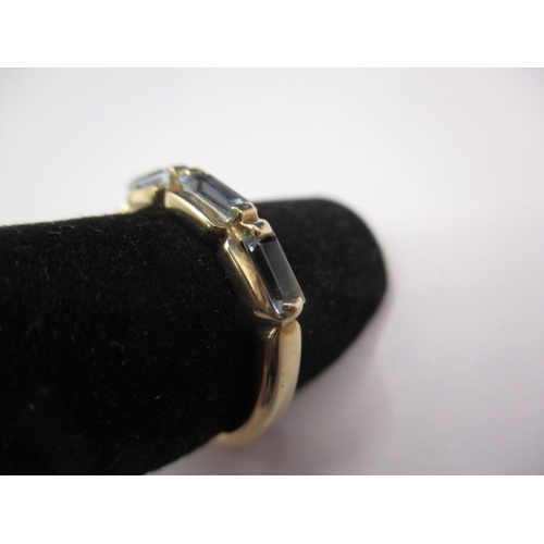 17 - A 9ct yellow gold dress ring set with 3 rectangular aquamarine stones, approx. ring size ‘L’, approx... 