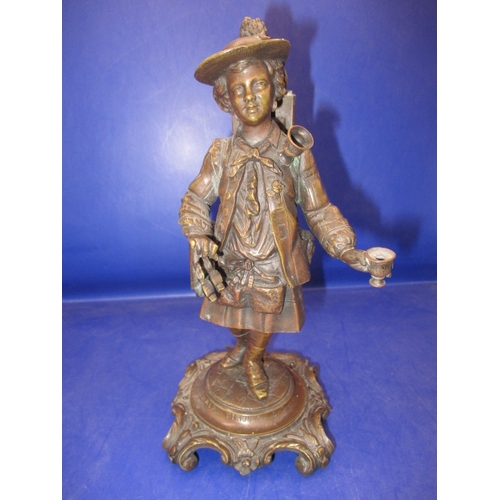 183 - An antique bronze statue of a peddler, approx. height 20cm, having some damages and age-related mark... 