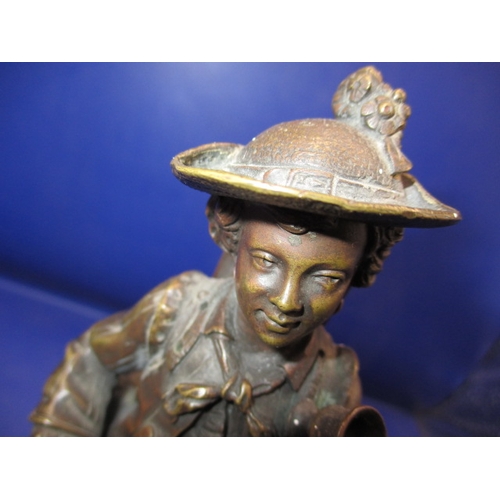 183 - An antique bronze statue of a peddler, approx. height 20cm, having some damages and age-related mark... 