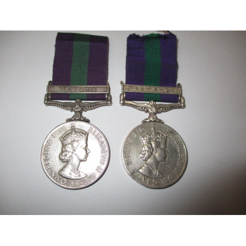 208 - Two Military general service medals, Near East and Malaya bars, named to 22892374 CPL C D Gallant AC... 