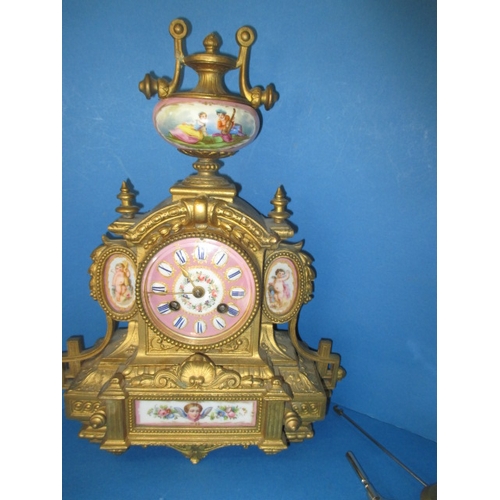 231 - A vintage French 8 day striking mantle clock, having service invoice dated 2022, with general use-re... 