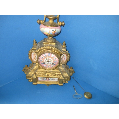 231 - A vintage French 8 day striking mantle clock, having service invoice dated 2022, with general use-re... 