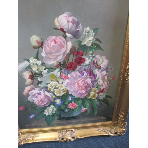 242 - John E Nicholls,(1885-1955) floral still life on art board, in gilt frame, signer lower right, appro... 