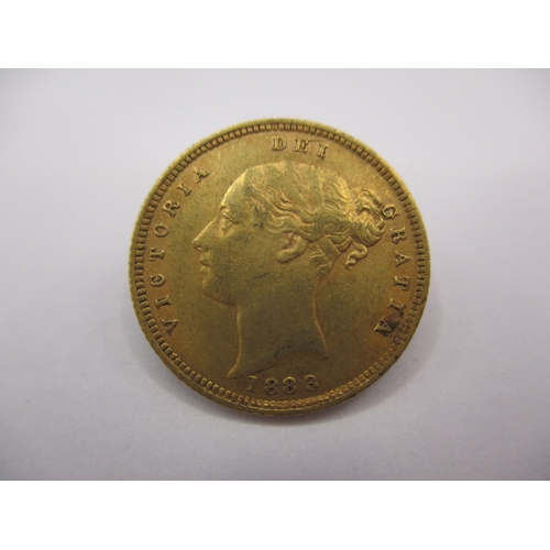 A Victorian young head gold half sovereign, dated 1883, having shield type back and in circulated condition with good definition of features