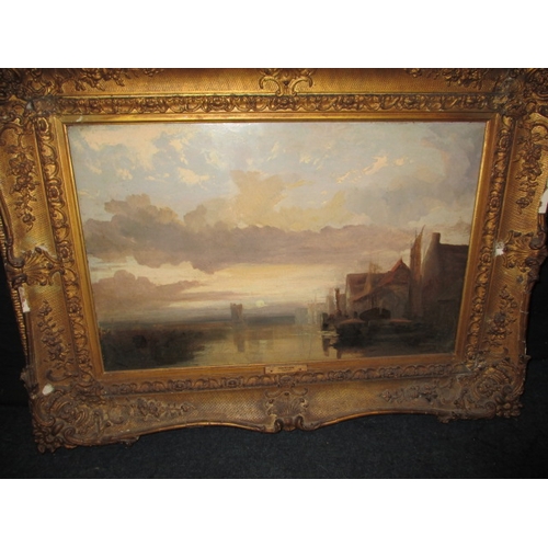 244 - Norwich School, attributed to, Thomas Lound (1802-1861) river scene oil on wood panel in gilt frame,... 