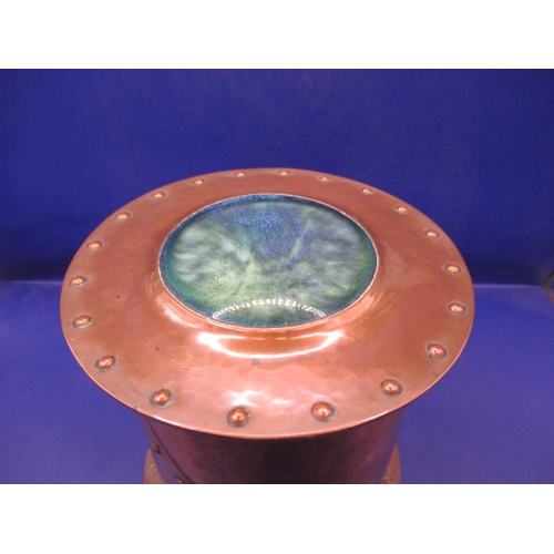 186 - An Arts & Craft hand-beaten copper and enamel storage pot, approx. height 12.5cm, in good pre-owned ... 