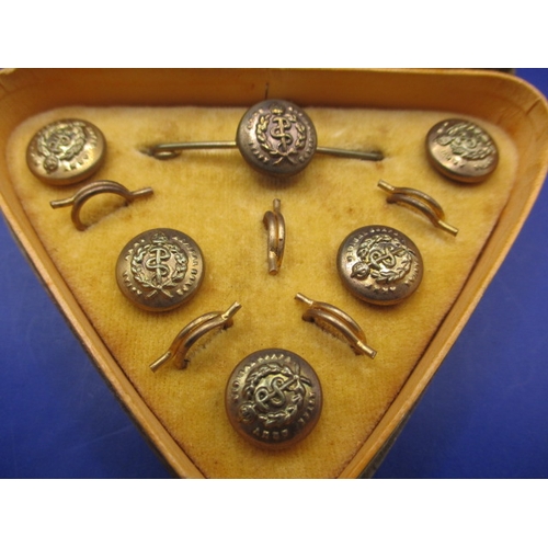 185 - Three boxed sets of buttons and studs, to include military examples, some on silver and some deficie... 