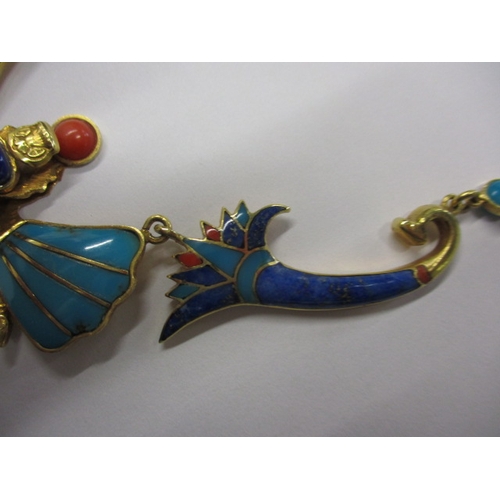 69 - An Egyptian gold and enamel pharaonic jewellery necklace,  assay marked in several places 18ct?, app... 