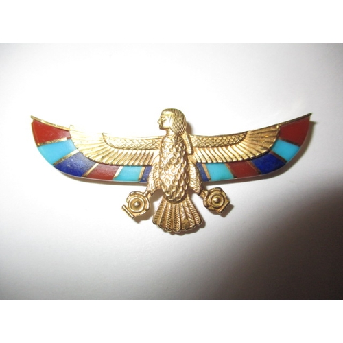 70 - An Egyptian gold and enamel pharaonic jewellery necklace pendant of the goddess Isis,  assay marked ... 