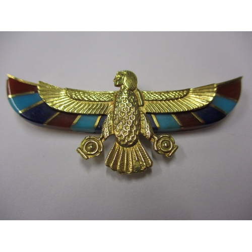 70 - An Egyptian gold and enamel pharaonic jewellery necklace pendant of the goddess Isis,  assay marked ... 