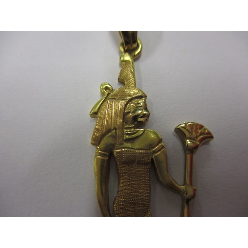 71 - An Egyptian gold and enamel pharaonic jewellery necklace pendant of the goddess Ma’at,  assay marked... 