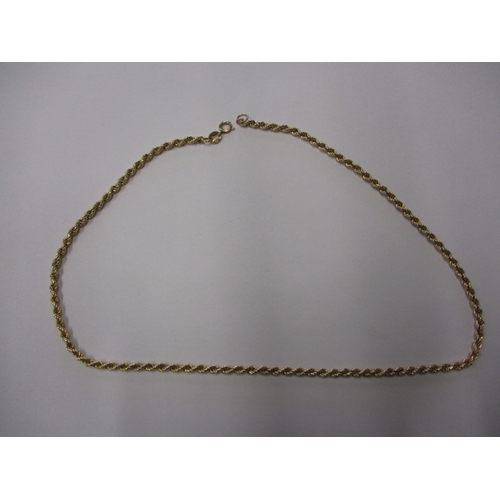 73 - A 9ct yellow gold hollow rope necklace, approx. linear length 45cm, approx. weight 7.83g, in useable... 