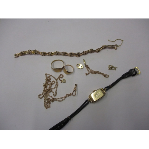 80 - A parcel of gold and yellow metal items, approx. parcel weight without watch 23.6g, all in used cond... 