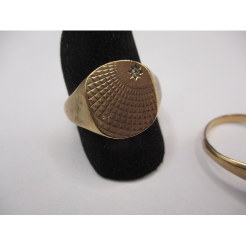 43 - Two 9ct yellow gold signet rings, approx. parcel weight 10.5g both in well used condition