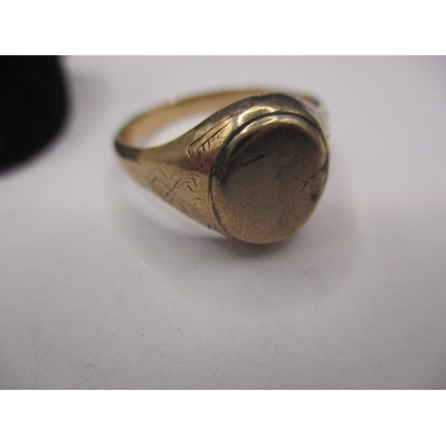 43 - Two 9ct yellow gold signet rings, approx. parcel weight 10.5g both in well used condition